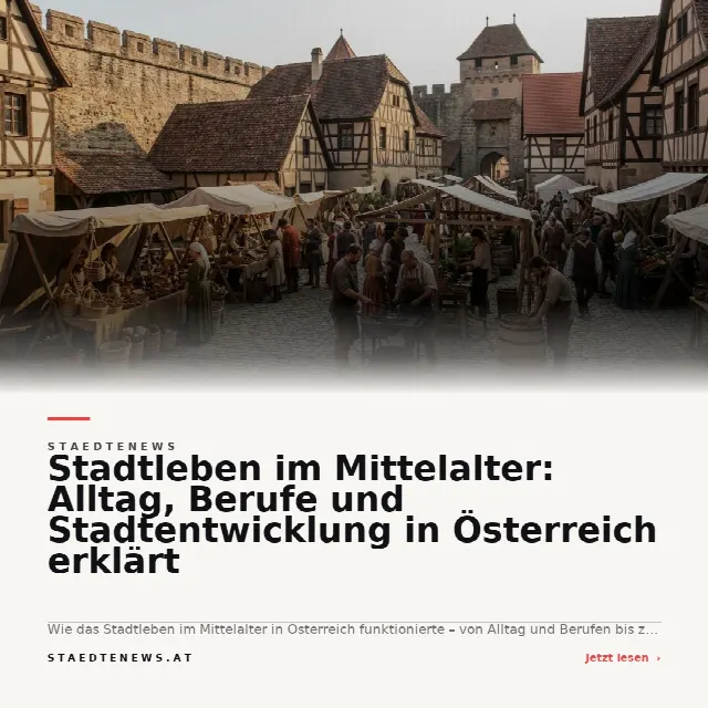 Share-Card fuer Stadtleben im Mittelalter: Alltag, Berufe und Stadtentwicklung in Österreich erklärt